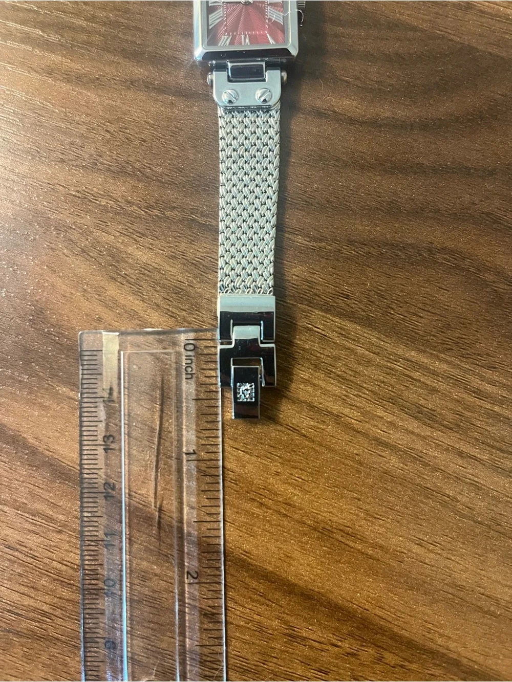 Anne Klein Silver Mesh Bracelet Watch with Red Dial- RARE!